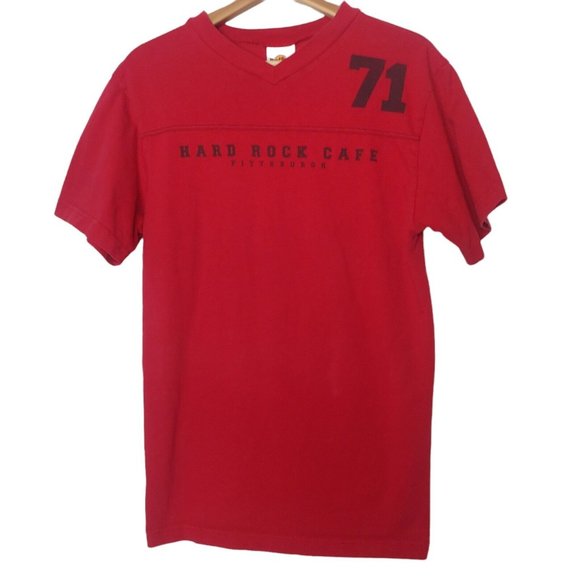 Hard Rock Cafe Pittsburgh Mens M Jersey T Shirt #71 Red V Neck Music Restaurant - Picture 1 of 4